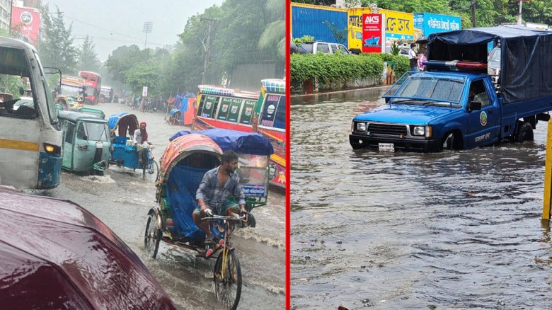 ভারী বৃষ্টিপাতে মিরপুরে জলাবদ্ধতা, যান চলাচলে ধীরগ...